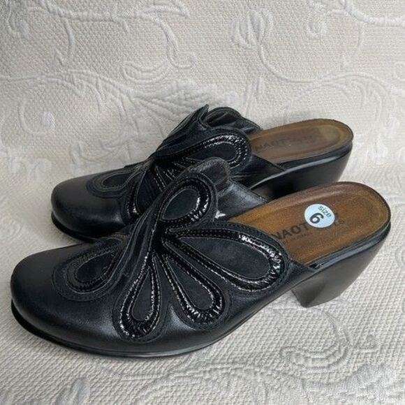 Naot Adore Black Swirl Scalloped Leather Clogs Mule Women Size 6 Artsy - Picture 5 of 9